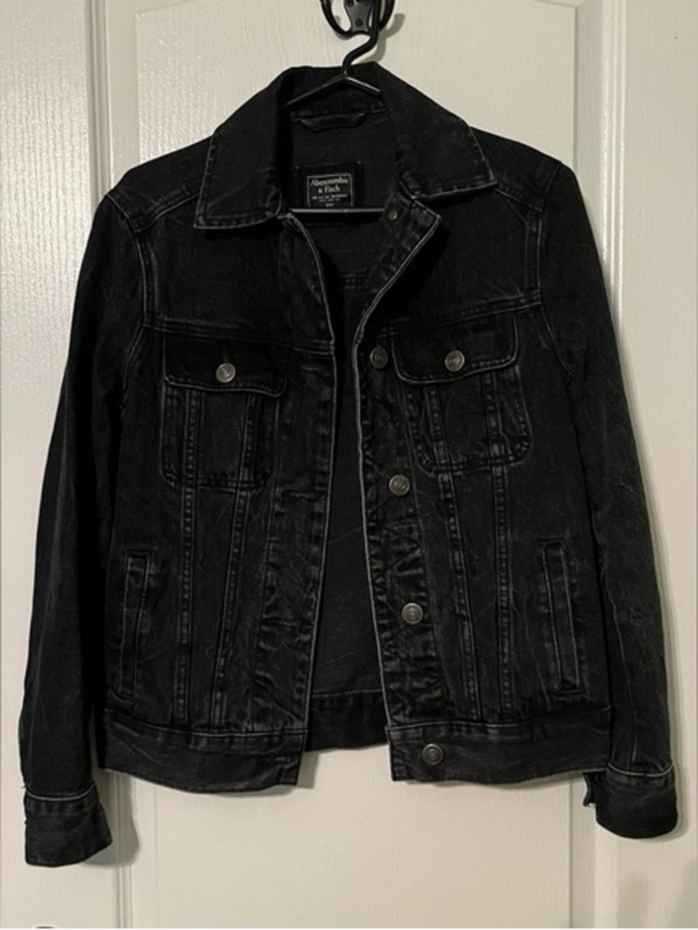 Abercrombie & Fitch Women's Black Denim Jacket with Button Front